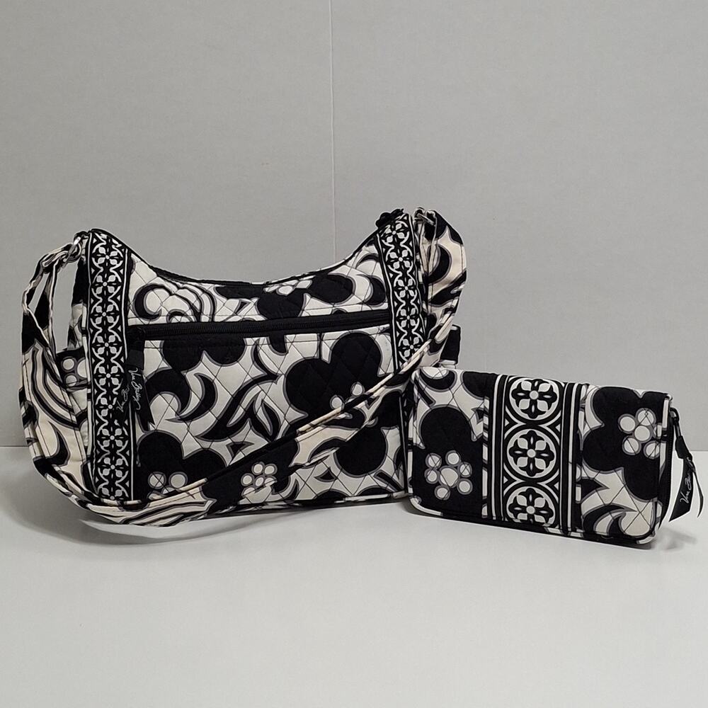 Vera Bradley Black & White Floral Quilted Shoulder Purse and Wallet